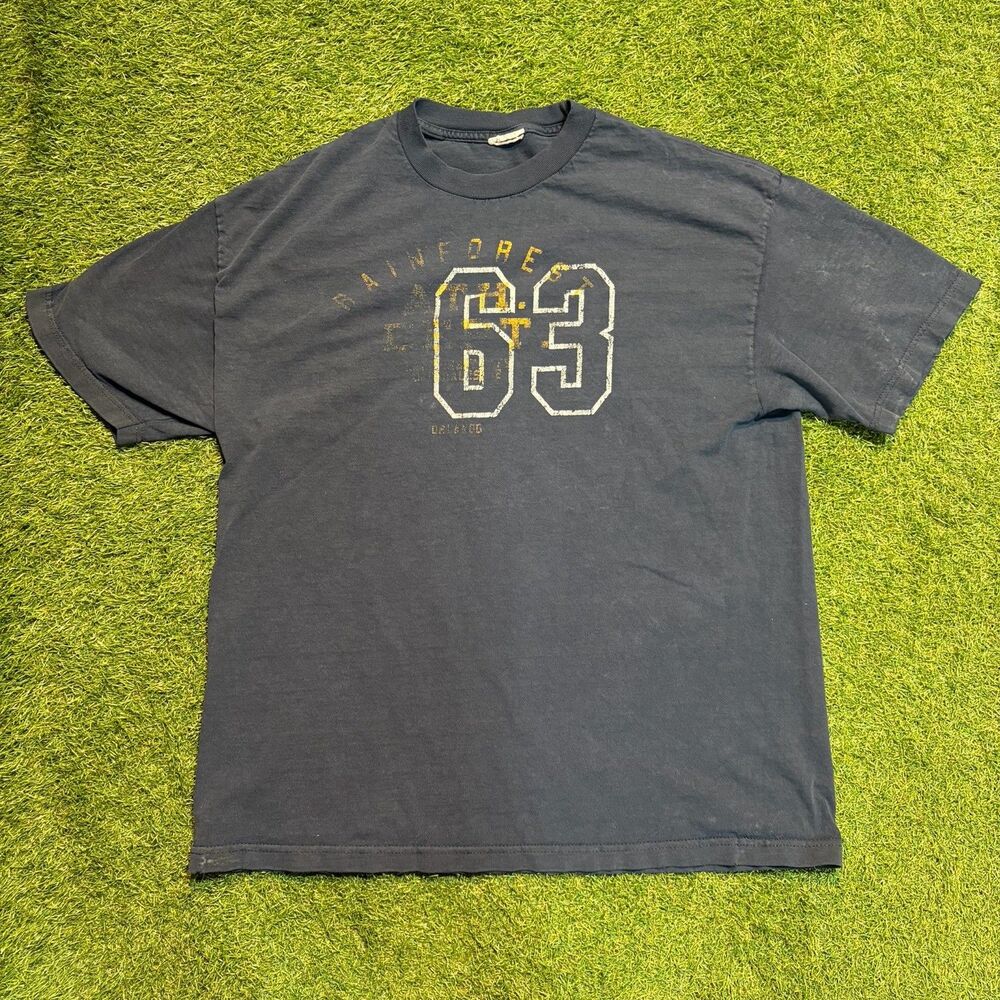 Vintage Rainforest Cafe Athletic Department Faded Graphic Baggy Shirt Sz XL Navy